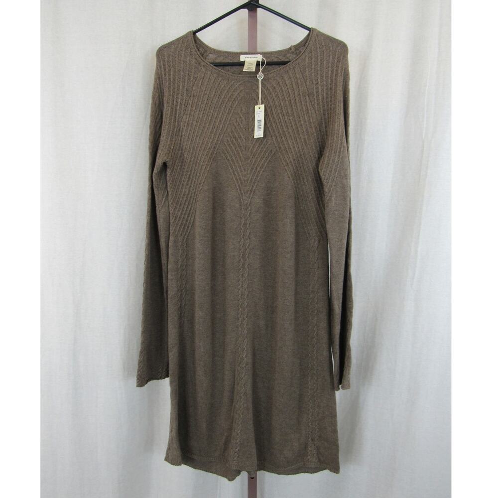 NWT Max Studio Large Brown Sweater Dress Long Sleeve Knit Knee Length Neutral